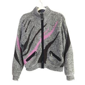 Jamie Sadock‎ Knit Jacket Womens S Gray Geometric 90s